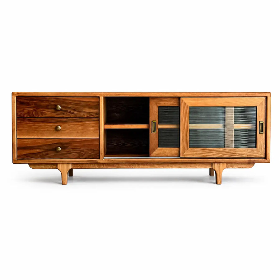 Pera Solid Walnut Wood TV Stand - Mid Century Modern Style