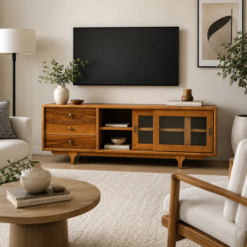 Pera Solid Walnut Wood TV Stand - Mid Century Modern Style