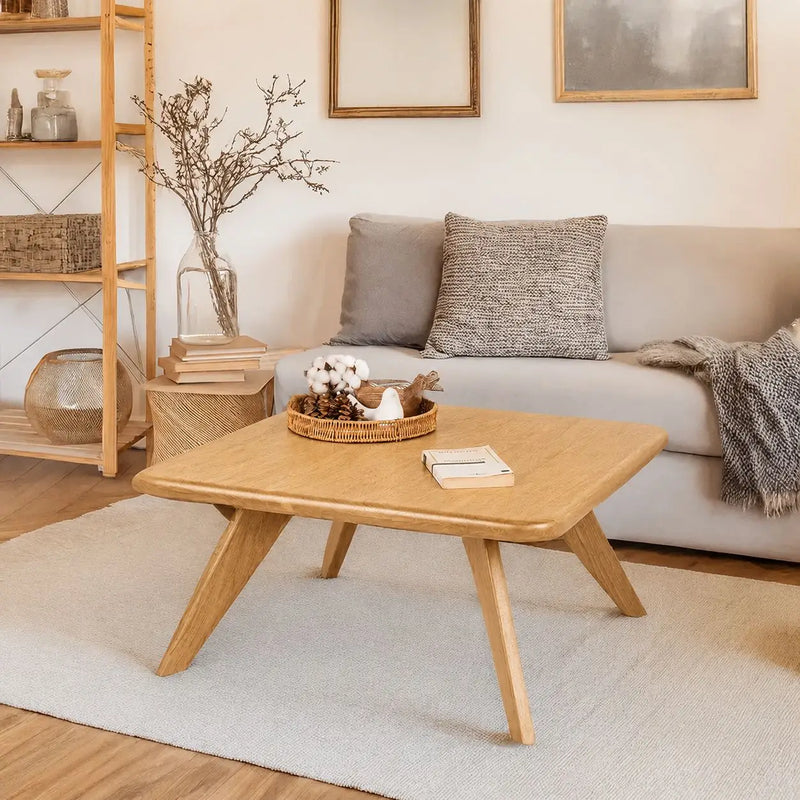 Petra Square Coffee Table Solid Oak Wood – Mid-Century Modern Elegance