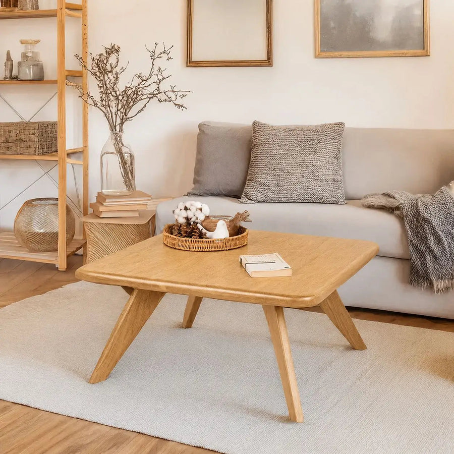 Petra Square Coffee Table Solid Oak Wood – Mid-Century Modern Elegance Mozilya