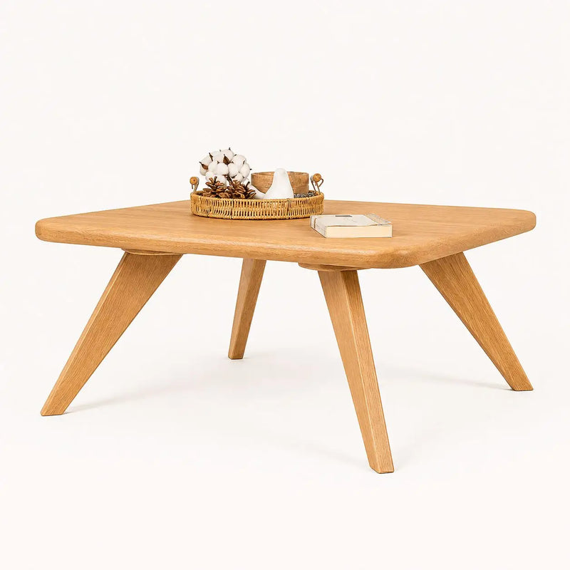 Petra Square Coffee Table Solid Oak Wood – Mid-Century Modern Elegance
