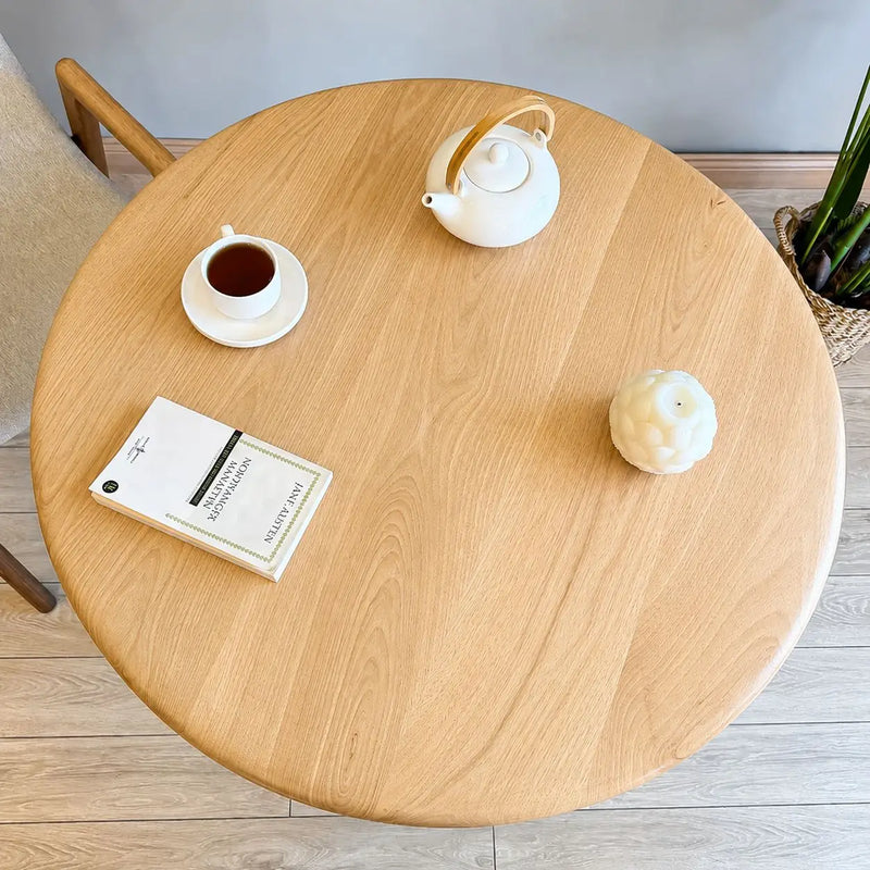 Petra Round Wood Dining Room Table Solid Oak Wood – Mid-Century Modern Design Mozilya