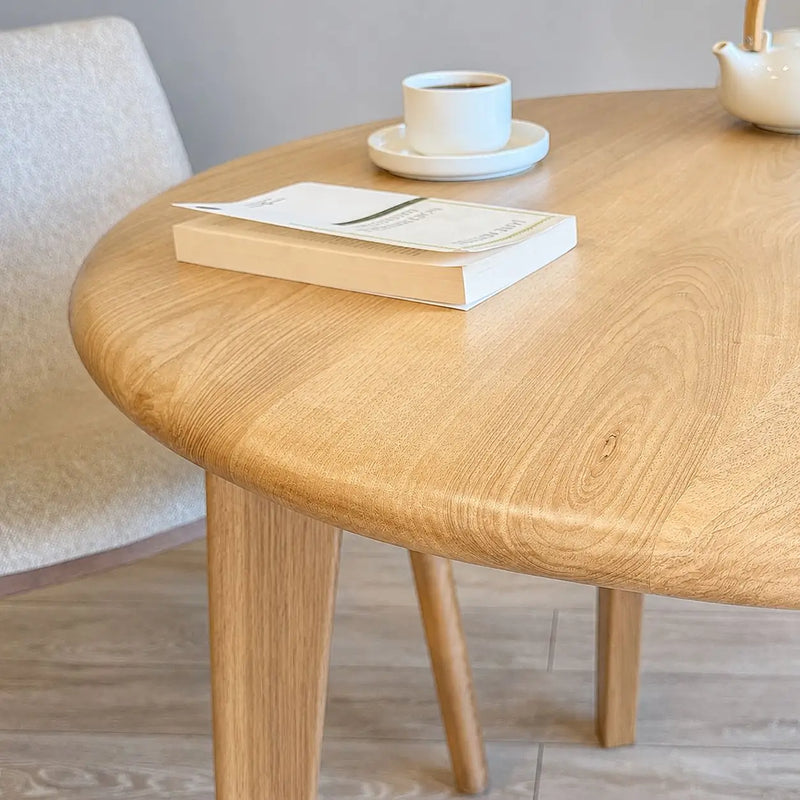 Petra Round Wood Dining Room Table Solid Oak Wood – Mid-Century Modern Design Mozilya