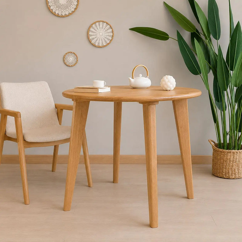 Petra Round Wood Dining Room Table Solid Oak Wood – Mid-Century Modern Design Mozilya