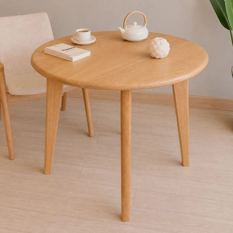 Petra Round Wood Dining Room Table Solid Oak Wood – Mid-Century Modern Design Mozilya