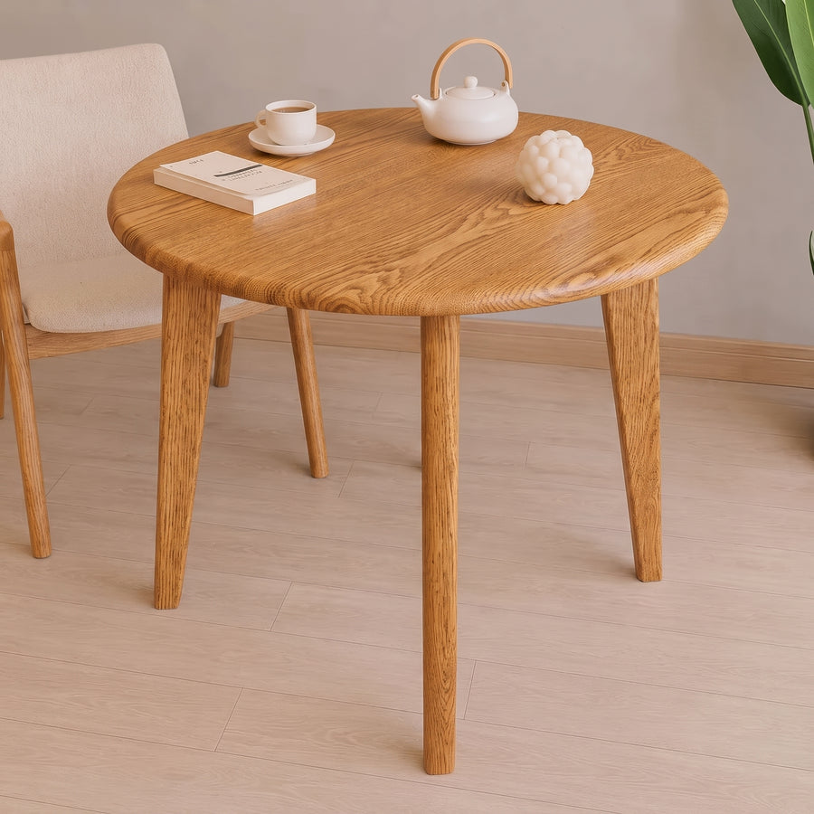 Petra Round Wood Dining Room Table Solid Oak Wood with tapered legs