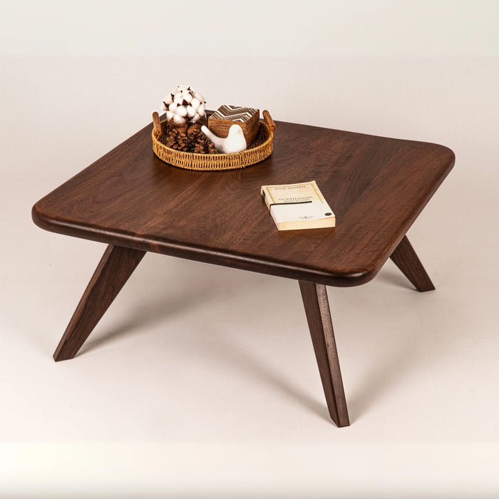 Top front view of tha Petra Square Coffee Table that is made of %100 solid walnut wood