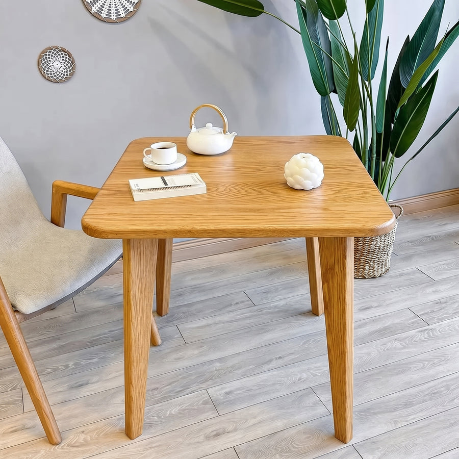 Petra Square Wood Dining Table Solid Oak Wood with rounded corners and four legs