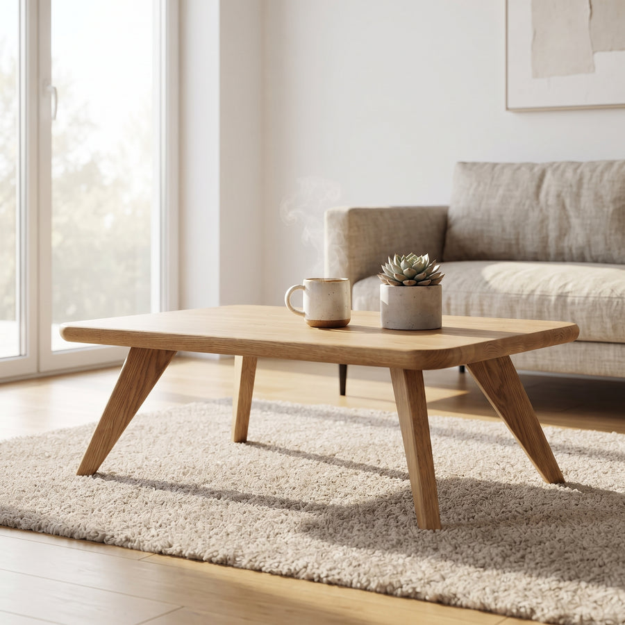 Petra Rectangular Oak Coffee Table | Mid-Century Modern