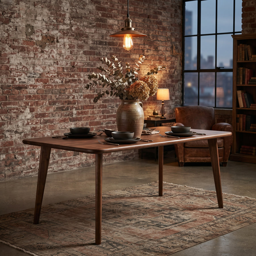 Petra Rectangular Solid Walnut Dining Table – Mid-Century Modern Design