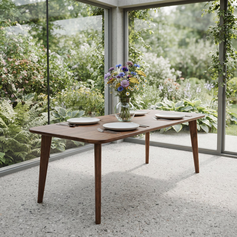 Petra Rectangular Solid Walnut Dining Table – Mid-Century Modern Design