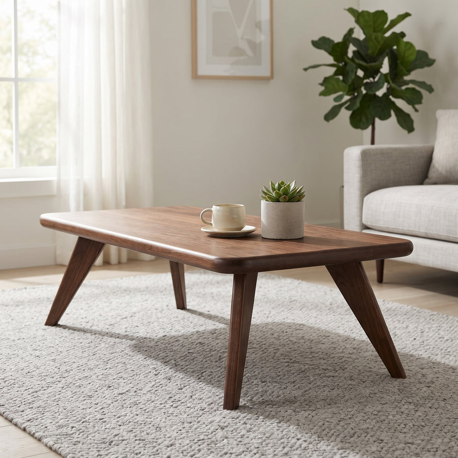 Petra Rectangular Walnut Wood Coffee Table | Mid-Century Modern