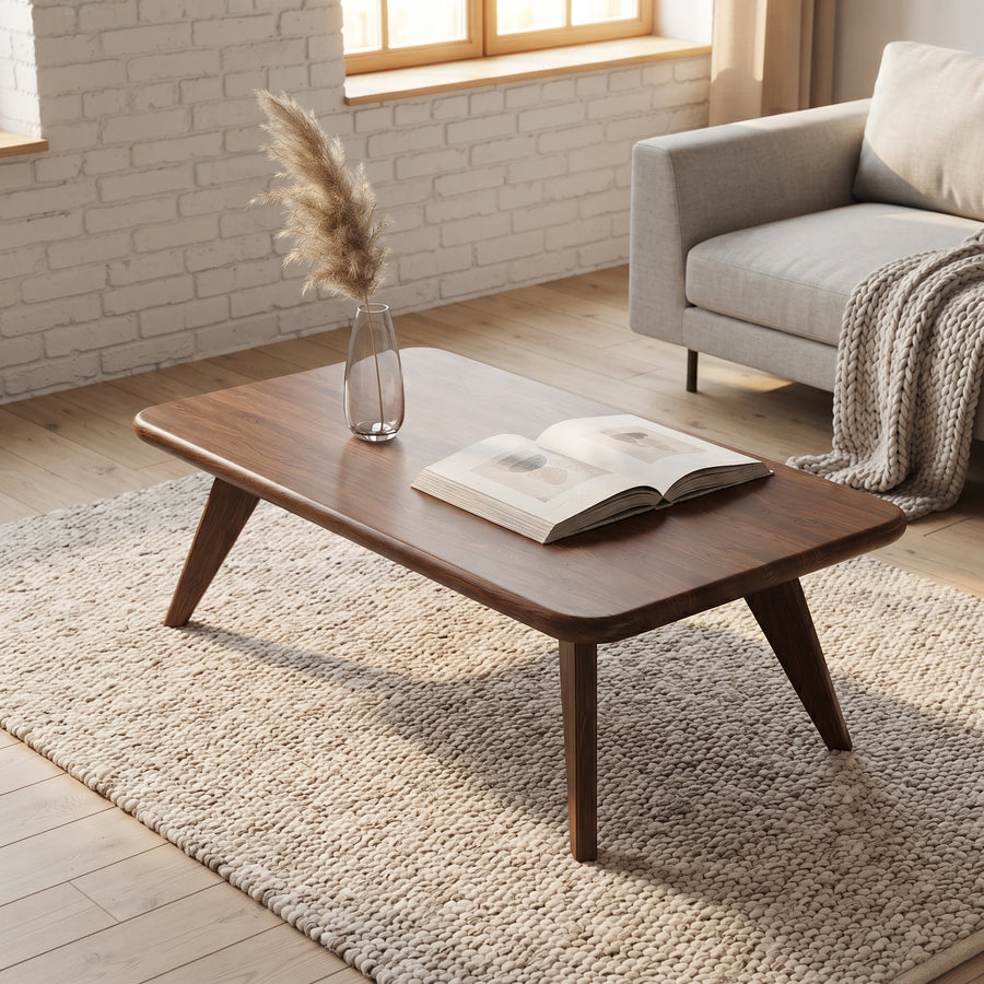 Petra Rectangular Walnut Wood Coffee Table | Mid-Century Modern