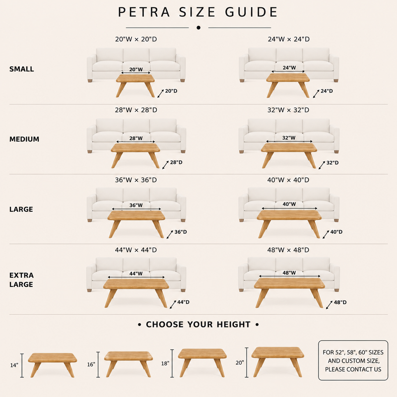 Petra Square Coffee Table Solid Oak Wood – Mid-Century Modern Elegance