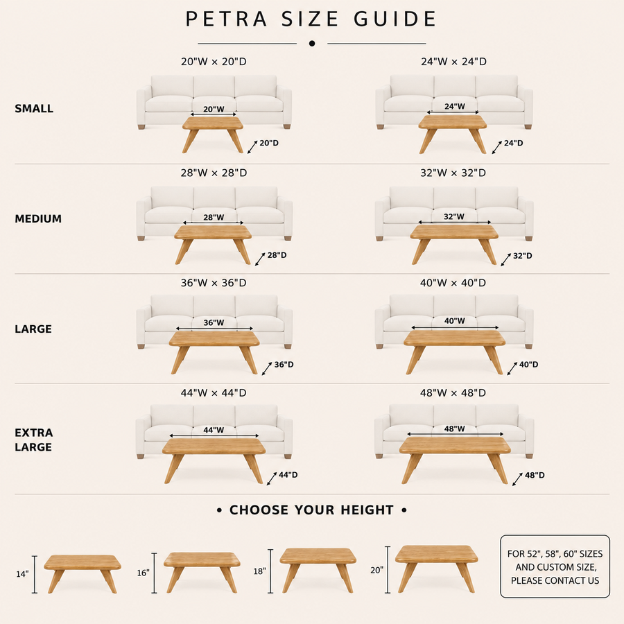 Petra Square Coffee Table Solid Oak Wood – Mid-Century Modern Elegance