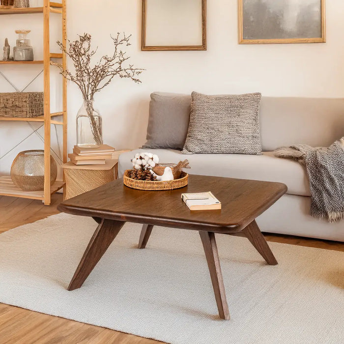 Petra Walnut Wood Square Coffee Table – Mid Century Modern Elegance