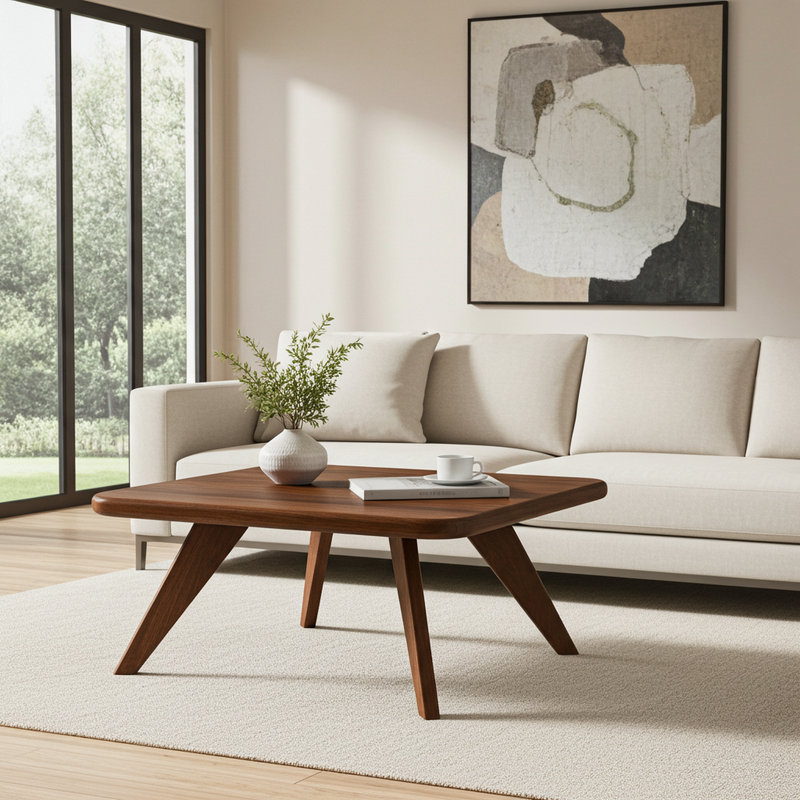 Petra Walnut Wood Square Coffee Table
