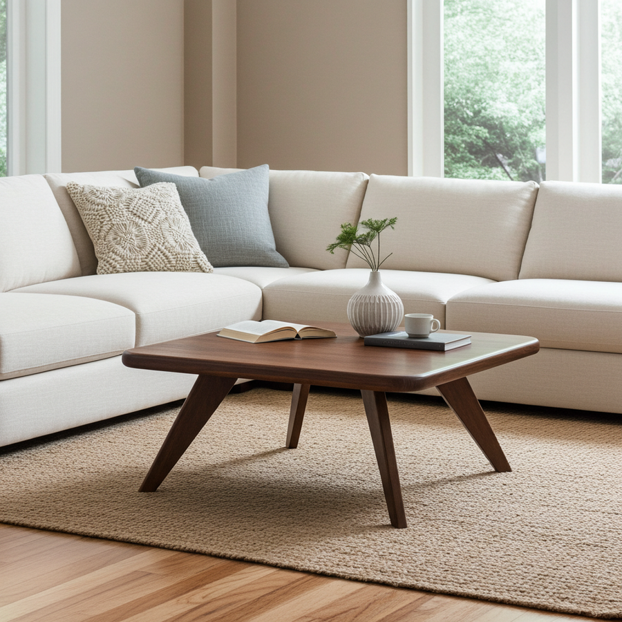 Petra Walnut Wood Square Coffee Table mid century modern