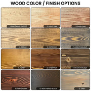 Available in a variety of finishes, including pine, light oak, dark oak, cedar, espresso, light walnut, honey, chestnut, dark walnut, mahogany, weathered black, and grey.