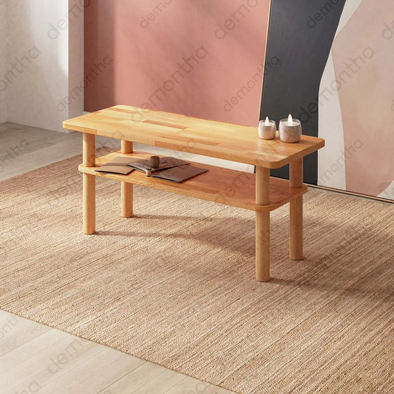 Side view of the Porto modern wood coffee table, highlighting its sturdy legs and elegant design.