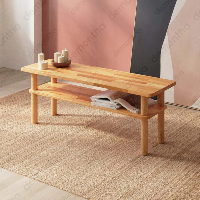 Corner view of the Porto modern wood coffee table, displaying its spacious top and simple design.