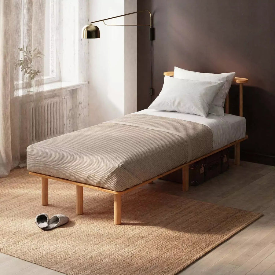 Lore Solid Beech Wood Single Bed Frame | Scandinavian Platform Bed Demontha