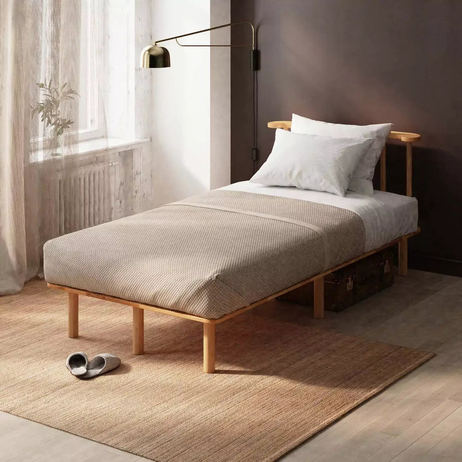 Lore Solid Beech Wood Single Bed Frame | Scandinavian Platform Bed Demontha