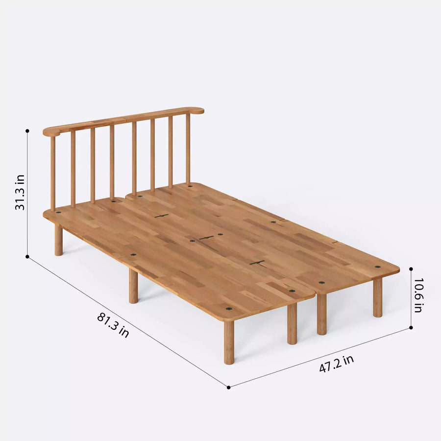 Lore Solid Beech Wood Single Bed Frame | Scandinavian Platform Bed Demontha