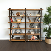 Renton Industrial Bookcase | Solid Wood Wide Shelves