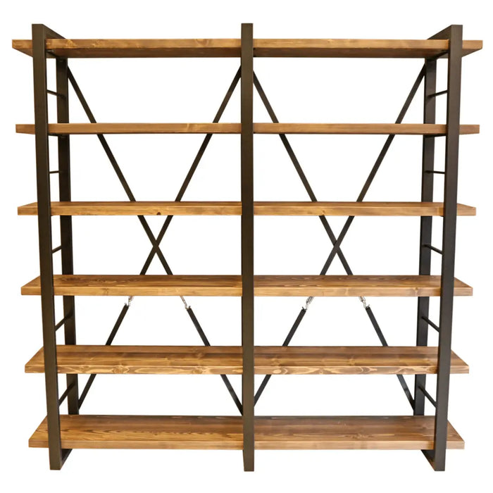 Side view of the Renton Industrial Bookcase, featuring spacious, wide shelves perfect for books and decor.