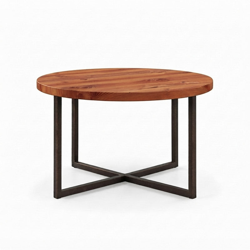 Renton Round Pine Wood Coffee Table | Industrial Metal Base