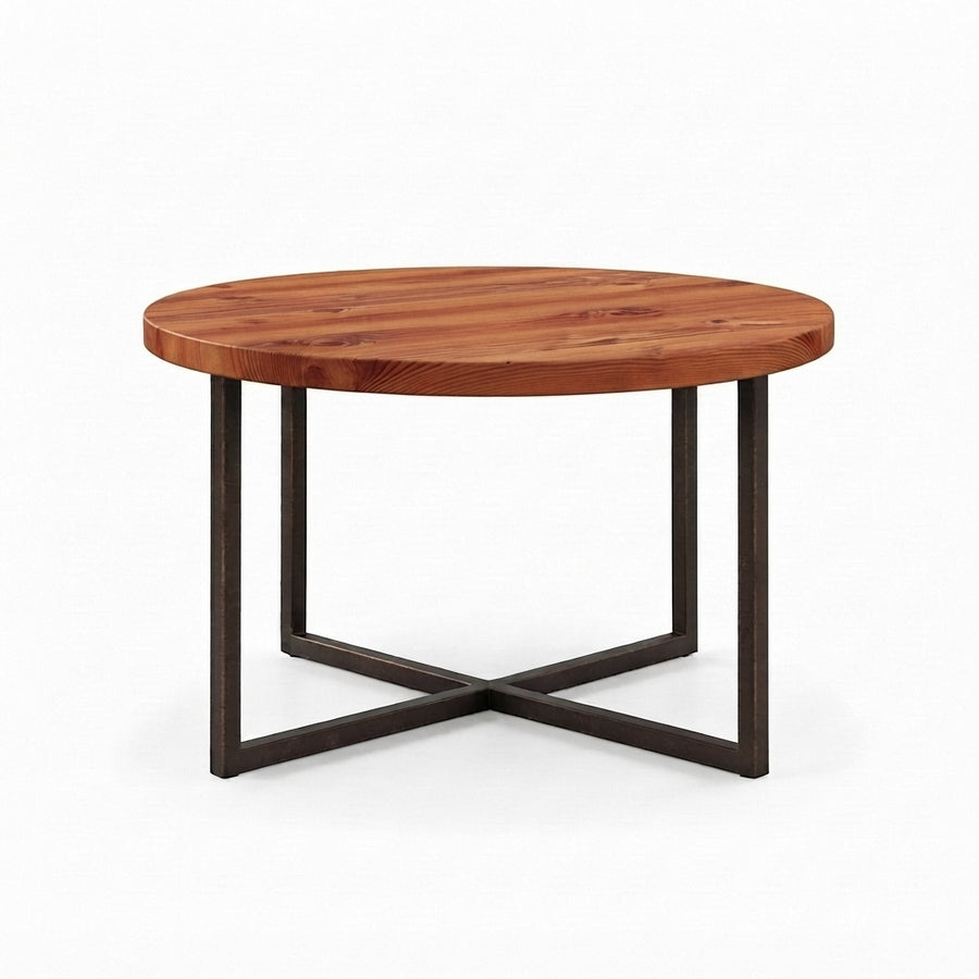 Renton Round Pine Wood Coffee Table | Industrial Metal Base