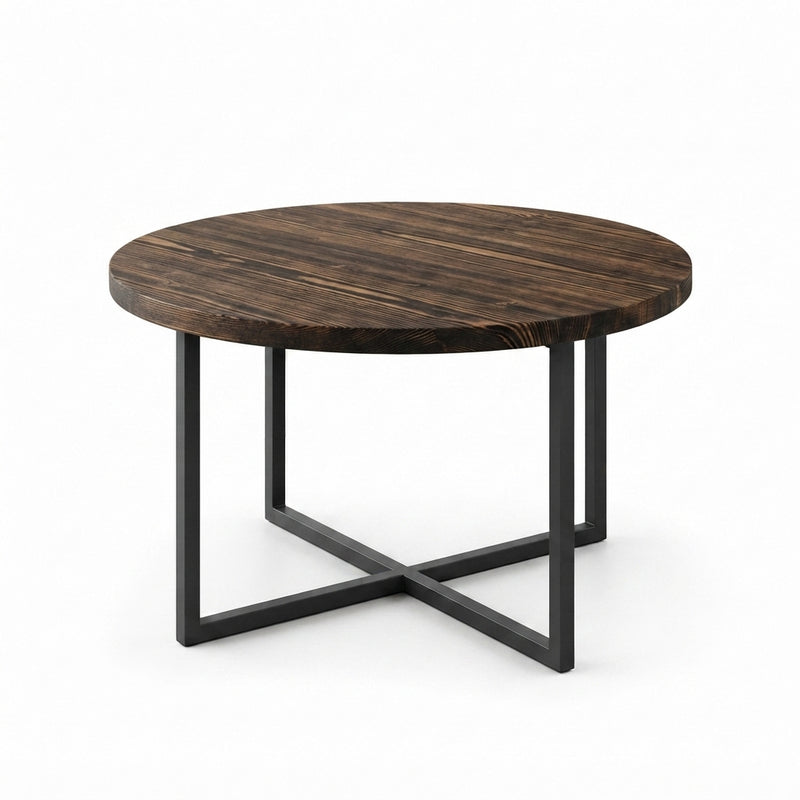 Renton Round Pine Wood Coffee Table | Industrial Metal Base