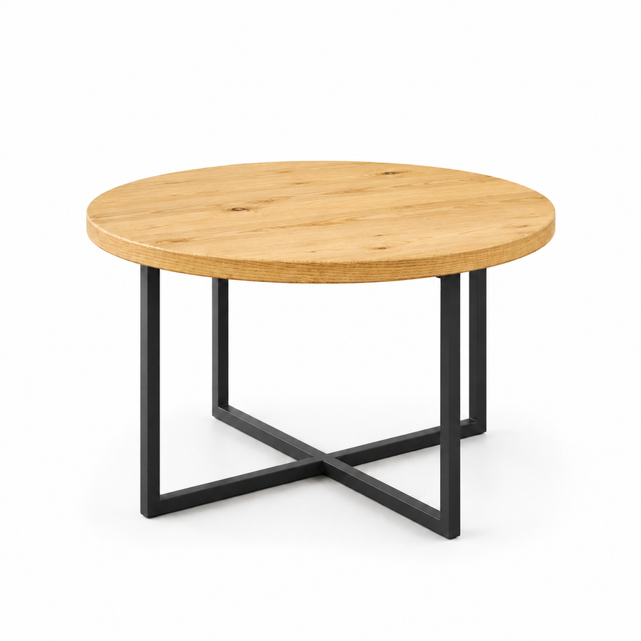 Renton Round Pine Wood Coffee Table | Industrial Metal Base