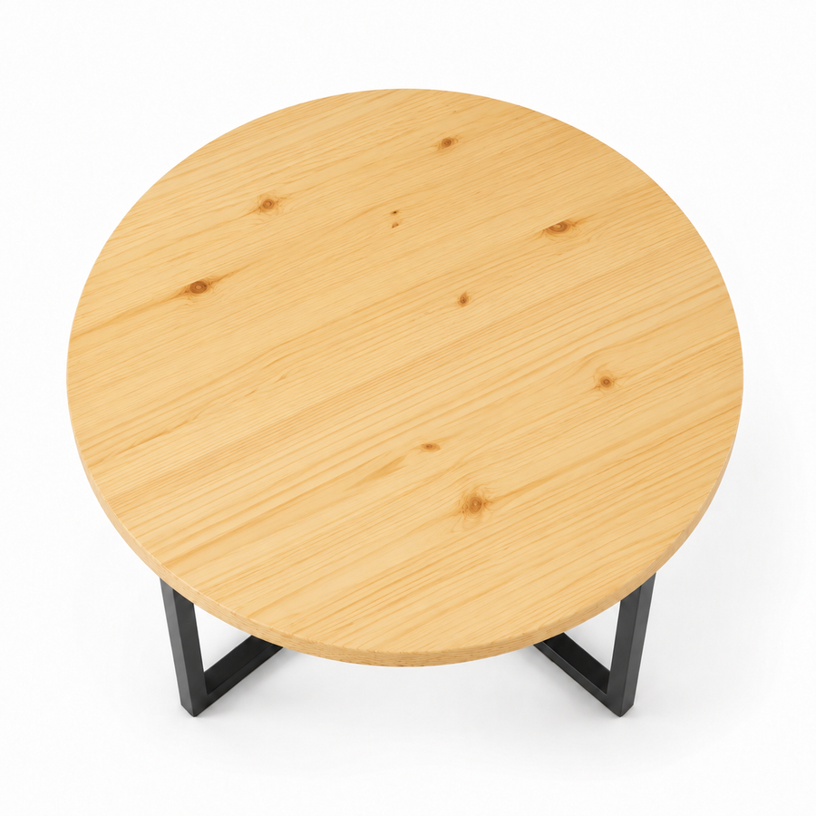 Renton Round Pine Wood Coffee Table | Industrial Metal Base