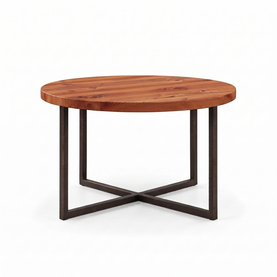 Renton Round Pine Wood Coffee Table | Industrial Metal Base