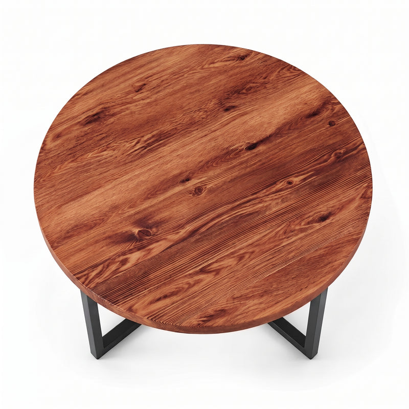 Renton Round Pine Wood Coffee Table | Industrial Metal Base