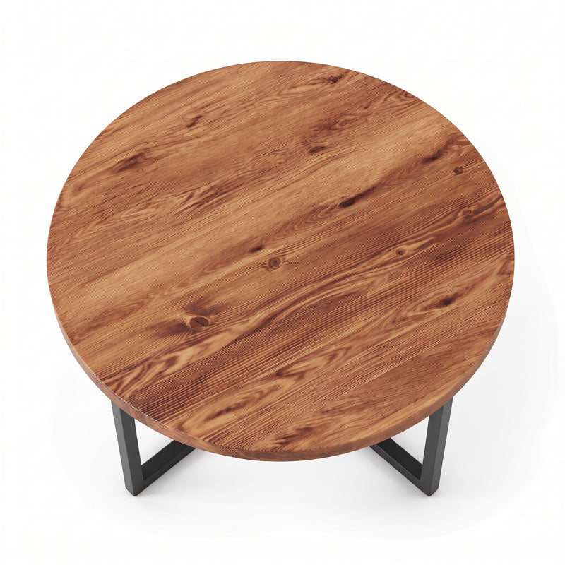 Renton Round Pine Wood Coffee Table | Industrial Metal Base