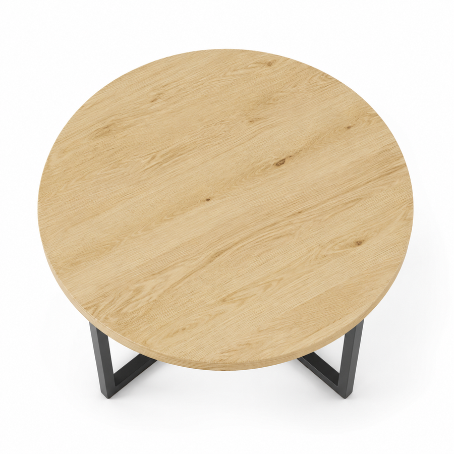 Renton Round Pine Wood Coffee Table | Industrial Metal Base