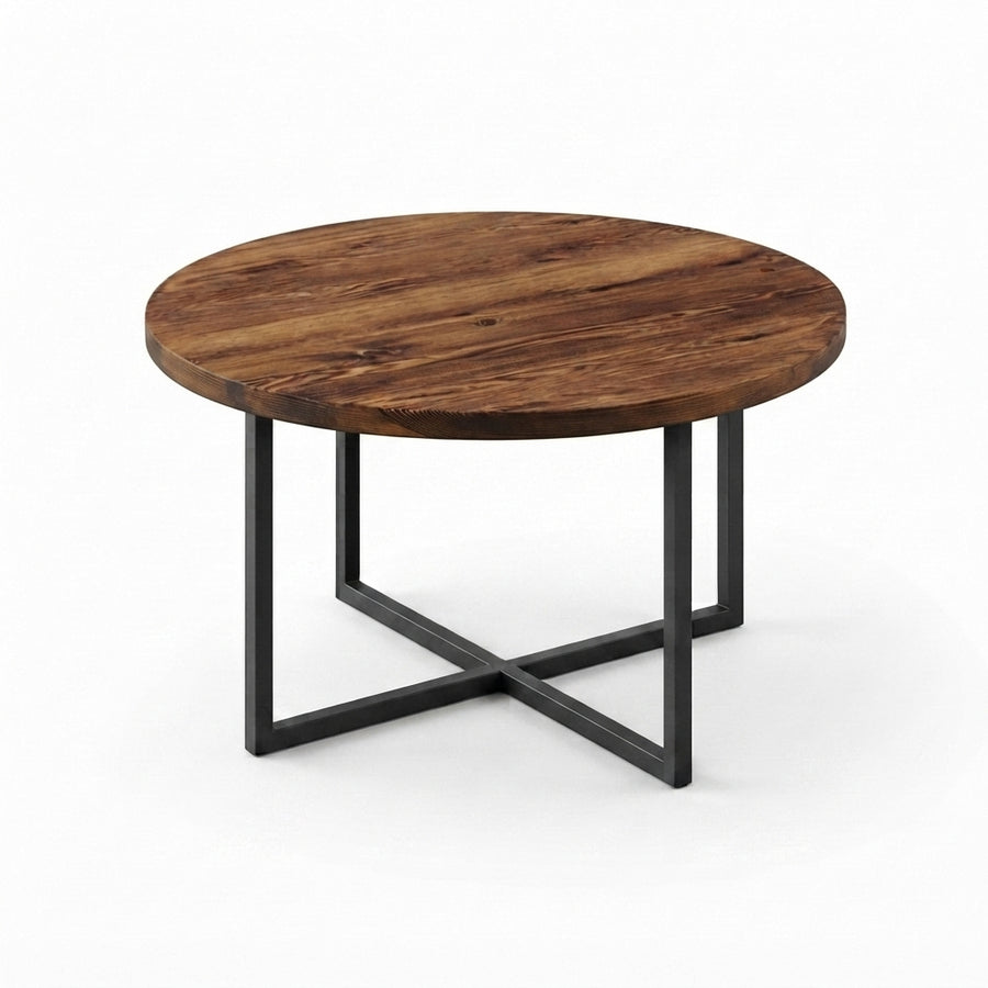 Renton Round Pine Wood Coffee Table | Industrial Metal Base