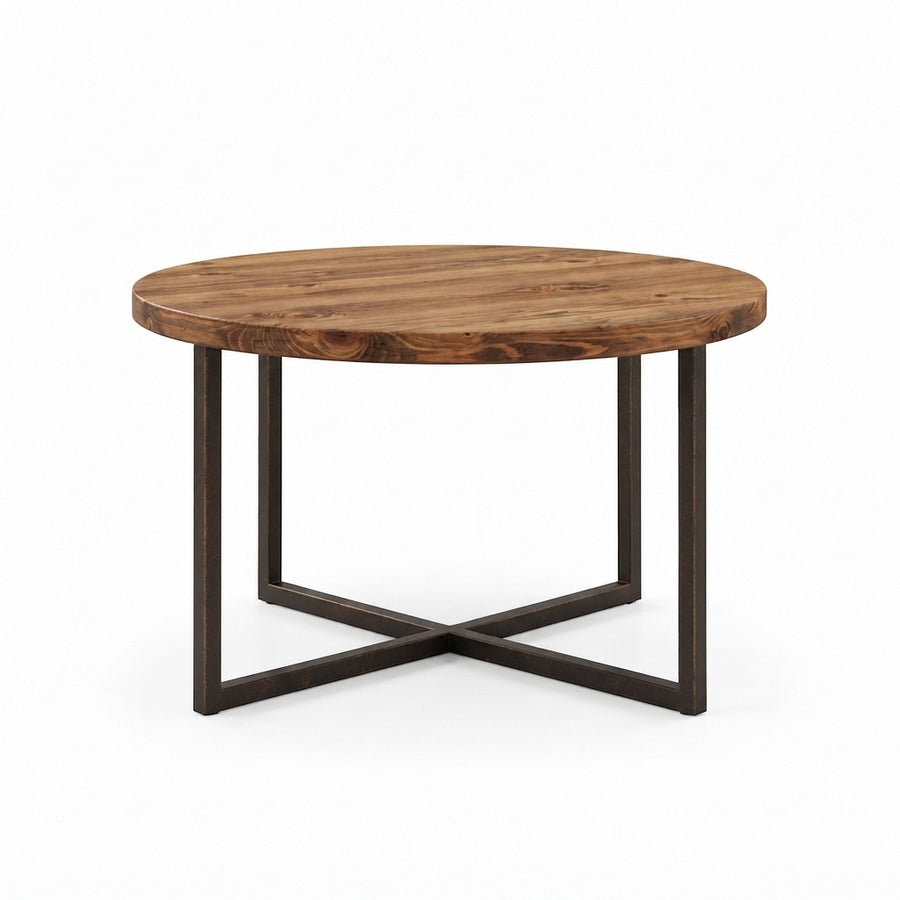 Renton Round Pine Wood Coffee Table | Industrial Metal Base