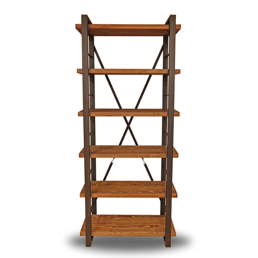  A side profile of the Renton Rustic Bookshelf, emphasizing its compact and modern industrial design.