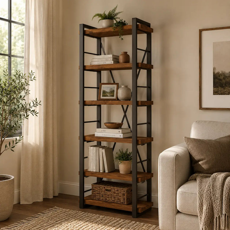 Renton Rustic Bookshelf | Pine Wood Industrial Design
