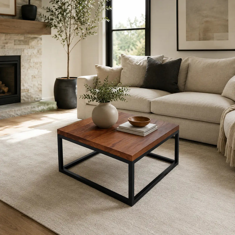Renton Square Wooden Coffee Table - Pine Wood - Large Size