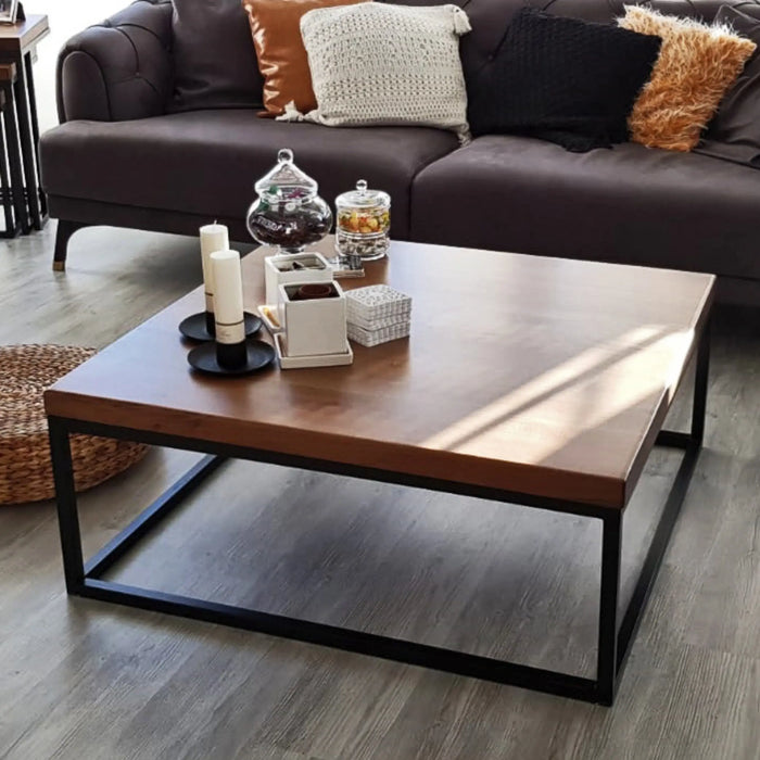 Customer photo of the square wood coffee table in a living room setting.