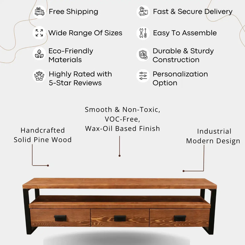 Rokko Solid Pine Wood TV Stand