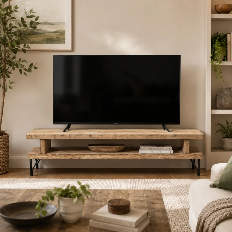 Sartell Pine Wood TV Stand with 2 Shelves