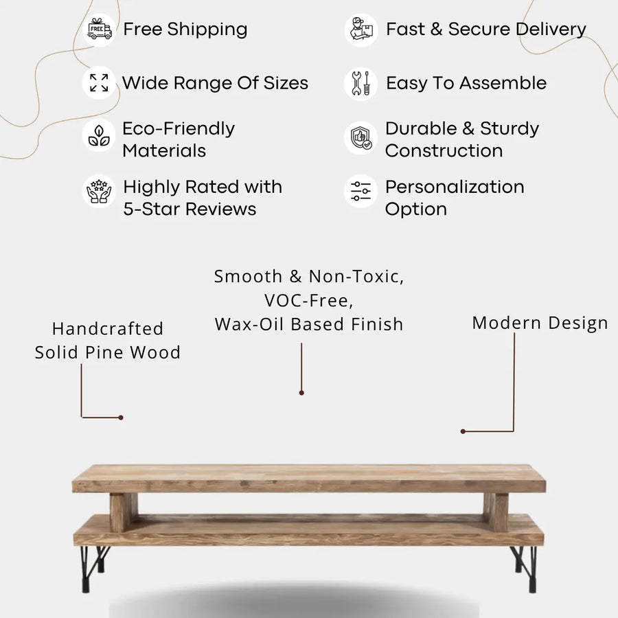 Sartell Pine Wood TV Stand with 2 Shelves