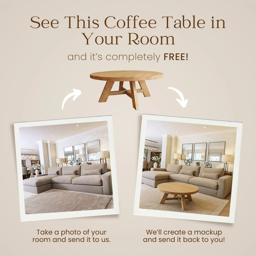 Amber Round Farmhouse Coffee Table - Solid Pine Wood Mozilya