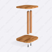 Side view of the C-shaped rectangular wooden side table with a clean, minimalist design, highlighting its functional and compact form next to a sofa